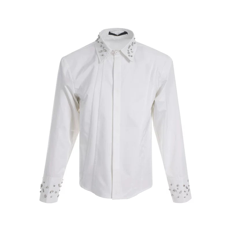 5883238175591,5883238175592,5883238175593,5883238175594, Rhinestone Embellished Long-Sleeve Shirt with Tie