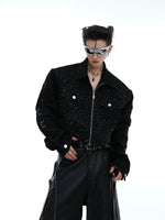 Rhinestone Embellished Padded Shoulder Denim Jacket 2