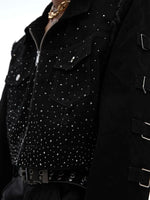 Rhinestone Embellished Padded Shoulder Denim Jacket 3