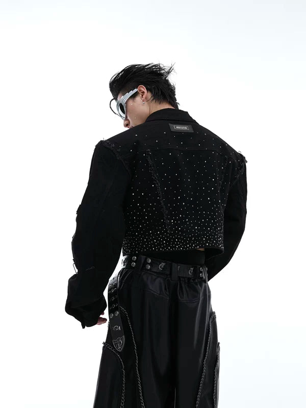 Rhinestone Embellished Padded Shoulder Denim Jacket 4