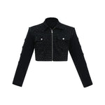 5672156110715,5672156110716,5894896395078, Rhinestone Embellished Padded Shoulder Denim Jacket