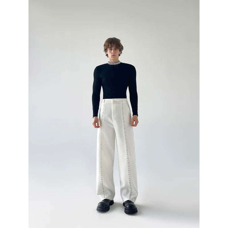 Rhinestone Embellished Straight Leg Casual Pants 2