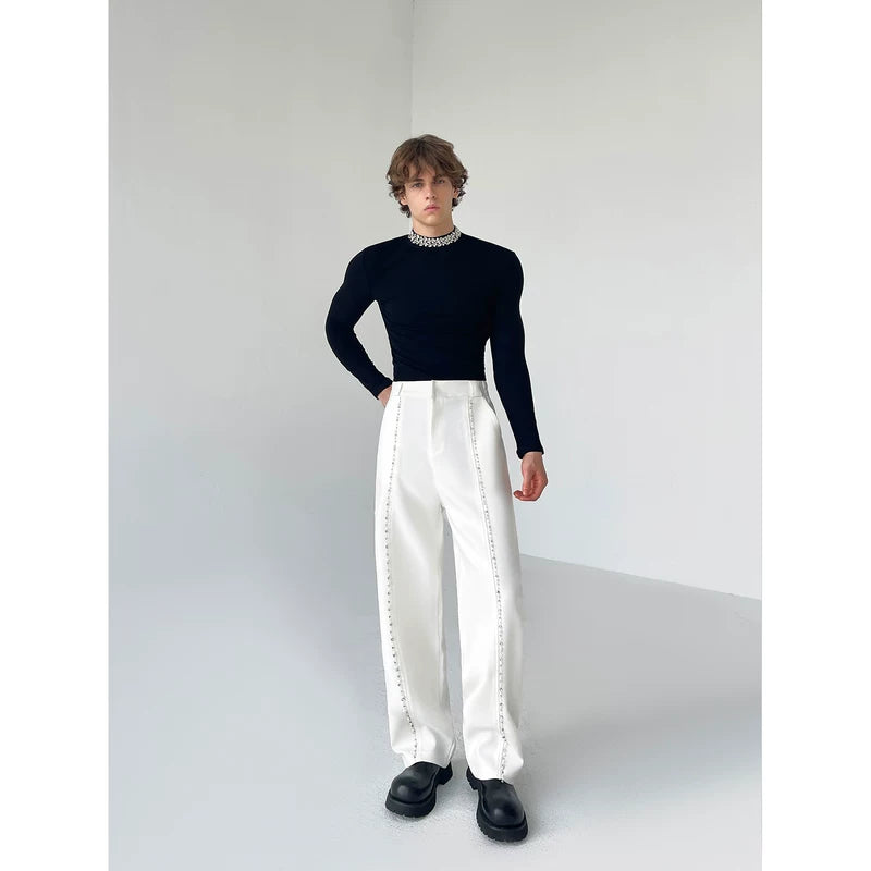 Rhinestone Embellished Straight Leg Casual Pants 4
