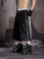 Rhinestone Embroidered Loose Denim Capri Pants 1