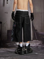 Rhinestone Embroidered Loose Denim Capri Pants 3