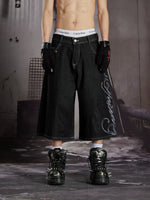 Rhinestone Embroidered Loose Denim Capri Pants 4