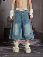 Rhinestone Embroidered Loose Denim Capri Pants 5