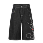 6264201171939,6264201171940,6264201171941,6264201171942, Rhinestone Embroidered Loose Denim Capri Pants