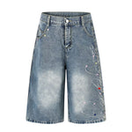 6264201171943,6264201171944,6264201171945,6264201171946, Rhinestone Embroidered Loose Denim Capri Pants