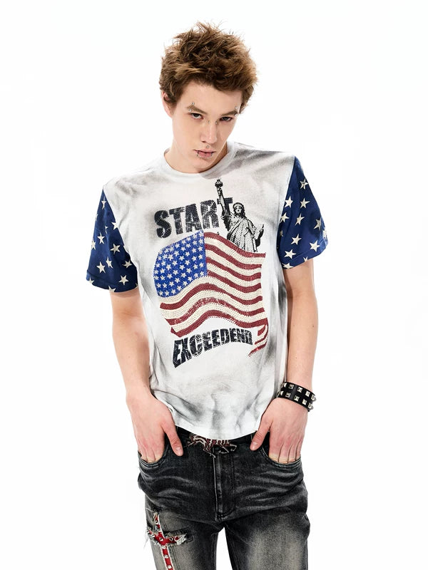 Rhinestone Flag Graphic Short-Sleeve T-Shirt 1