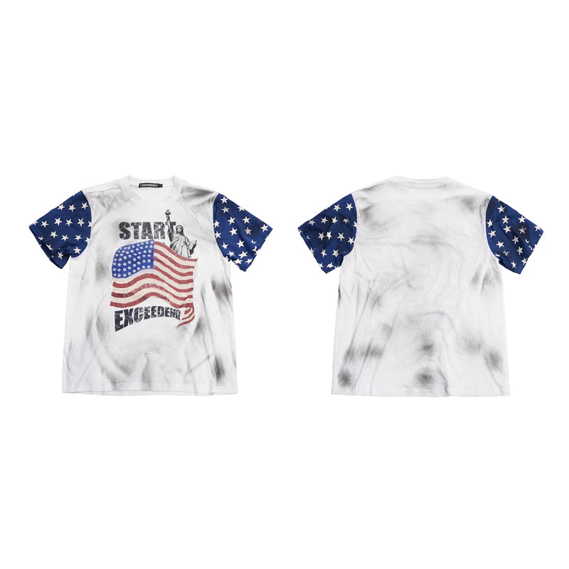 6252003262602,6252003262604,6252003262606,6252003262608, Rhinestone Flag Graphic Short-Sleeve T-Shirt