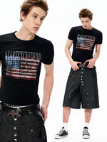 Rhinestone Flag Print Slim Fit T-Shirt 1