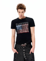 Rhinestone Flag Print Slim Fit T-Shirt 2