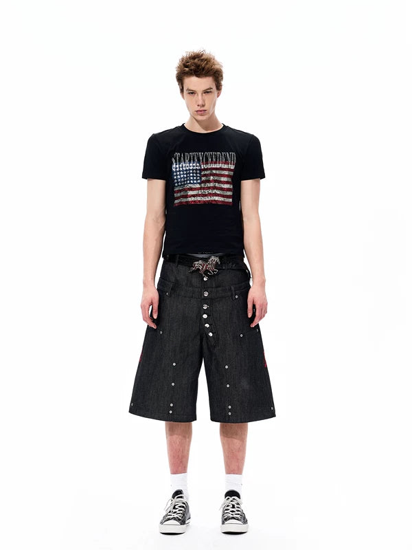 Rhinestone Flag Print Slim Fit T-Shirt 4