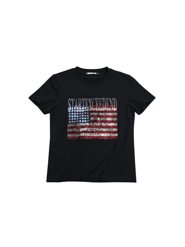 Rhinestone Flag Print Slim Fit T-Shirt 5