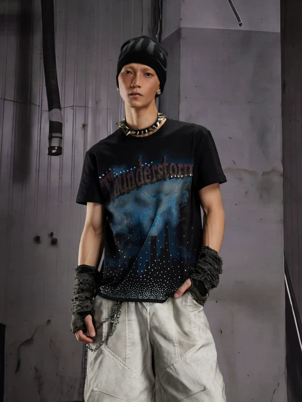 Rhinestone Graphic Print Short-Sleeve T-Shirt 1