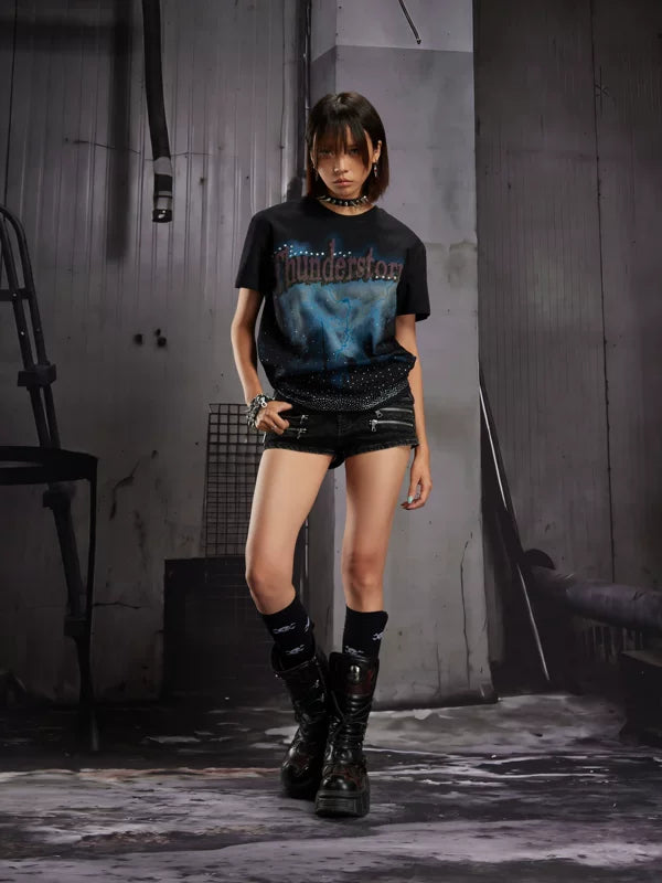 Rhinestone Graphic Print Short-Sleeve T-Shirt 5