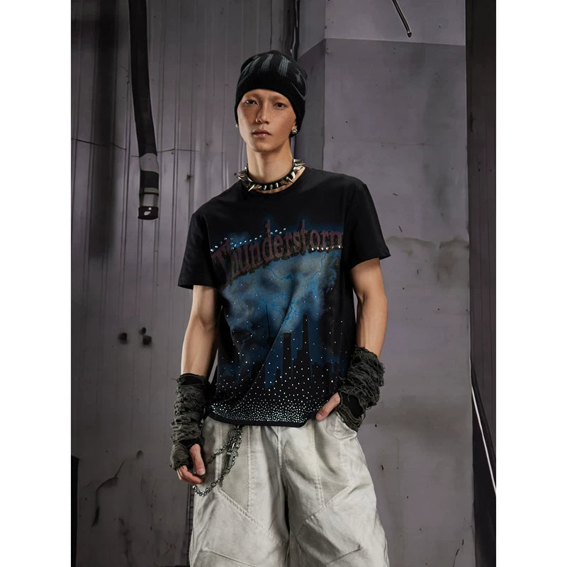 6261501402334,6261501402335,6261501402336, Rhinestone Graphic Print Short-Sleeve T-Shirt