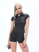 Rhinestone Graphic Short Sleeve Polo Shirt 4