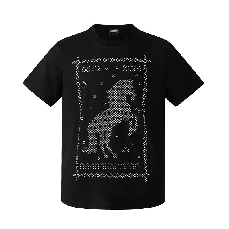 6076631864932,6076631864933,6076631864934, Rhinestone Horse Graphic T-Shirt