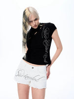 Rhinestone Letter Bow Detail Slim T-Shirt 2
