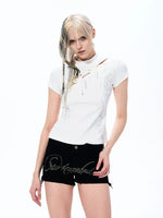 Rhinestone Letter Bow Detail Slim T-Shirt 3