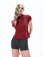 Rhinestone Letter Bow Detail Slim T-Shirt 4