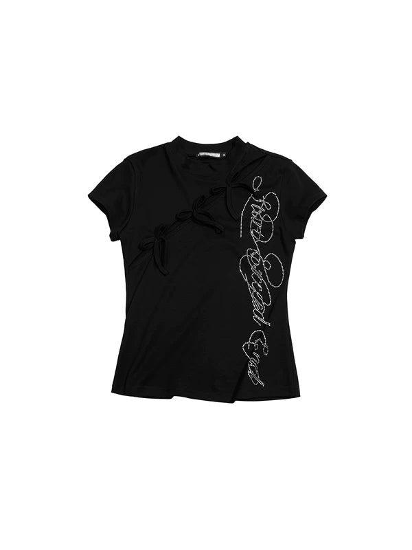 Rhinestone Letter Bow Detail Slim T-Shirt 5
