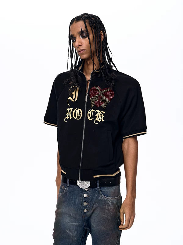 Rhinestone Letter Print Short-Sleeve Jacket 2