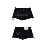 6079974957448,6079974957449,6079974957450,6079974957451, Rhinestone Low-Waisted Denim Shorts