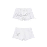 6079974957452,6079974957453,6079974957454,6079974957455, Rhinestone Low-Waisted Denim Shorts