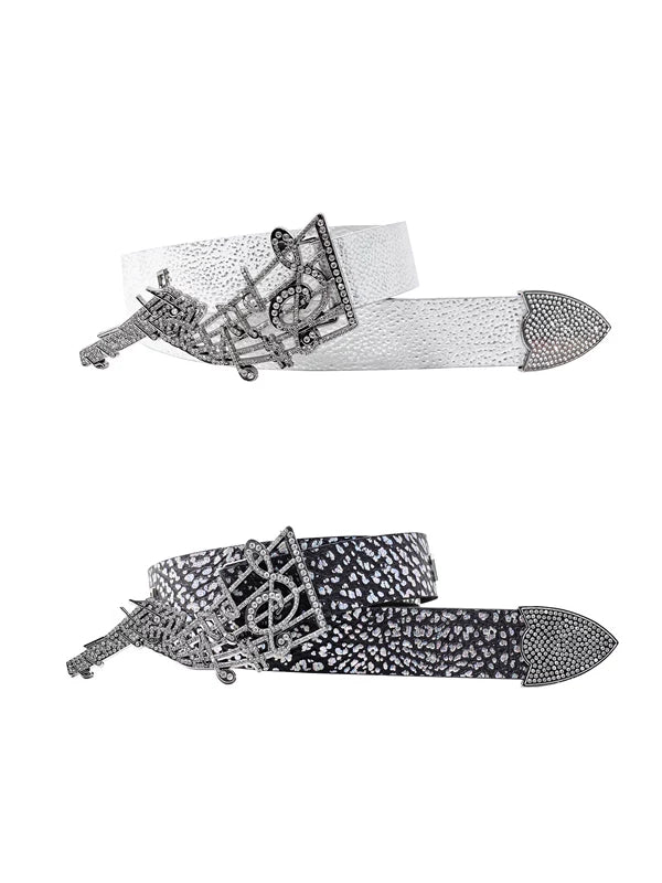 Rhinestone Music Note Leather Belt 1