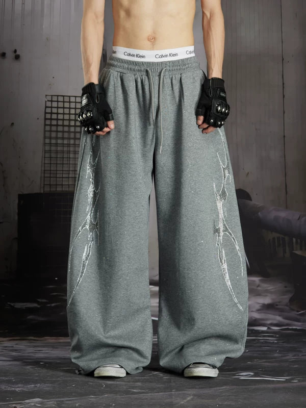 Rhinestone Pattern Loose Fit Sweatpants 1