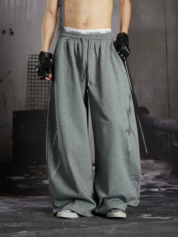 Rhinestone Pattern Loose Fit Sweatpants 5