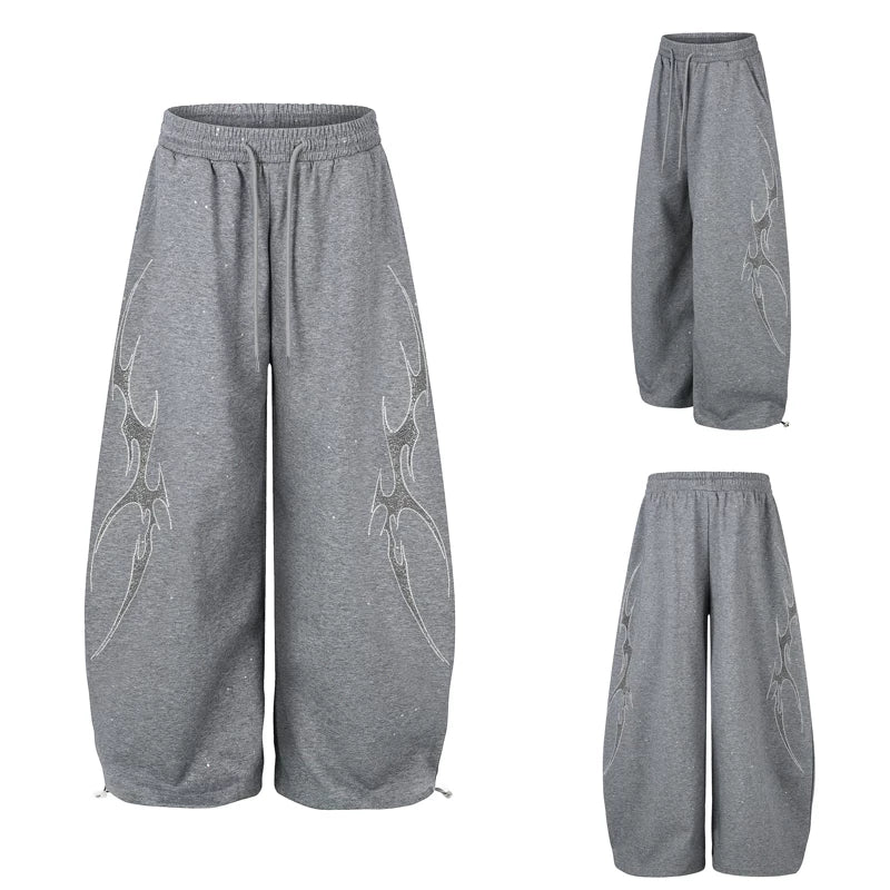 6260151431491,6260151431492,6260151431493,6260151431494, Rhinestone Pattern Loose Fit Sweatpants