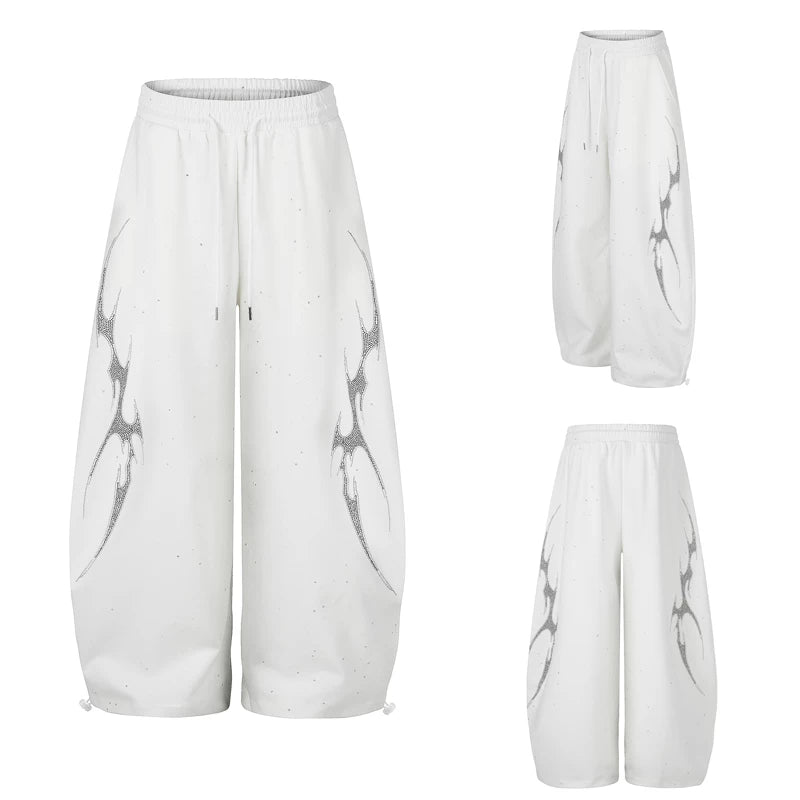 6260151431495,6260151431496,6260151431497,6260151431498, Rhinestone Pattern Loose Fit Sweatpants