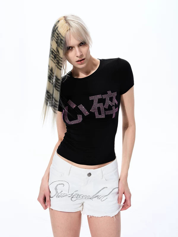 Rhinestone Slogan Slim Fit T-Shirt 2