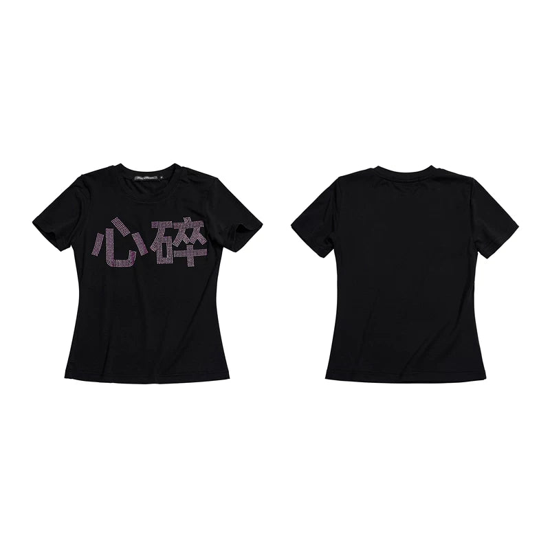 6079079680975,6079079680976,6079079680977,6079079680978, Rhinestone Slogan Slim Fit T-Shirt