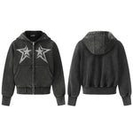 6019192180374,6019192180375,6019192180376, Rhinestone Star Zip-Up Hooded Sweatshirt