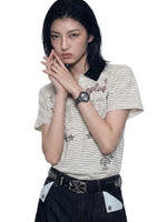 Rhinestone Striped Polo Shirt 2