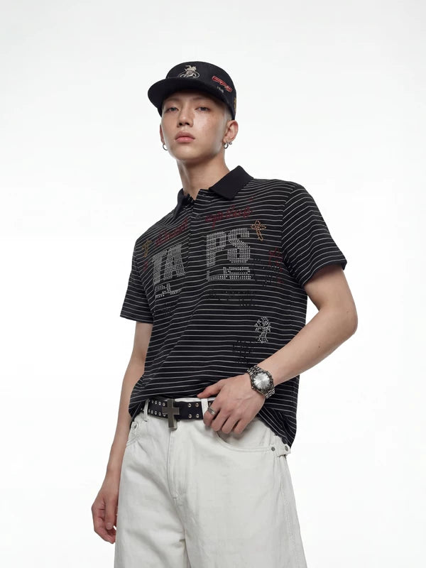 Rhinestone Striped Polo Shirt 3