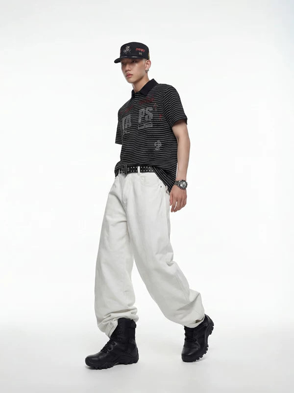 Rhinestone Striped Polo Shirt 4