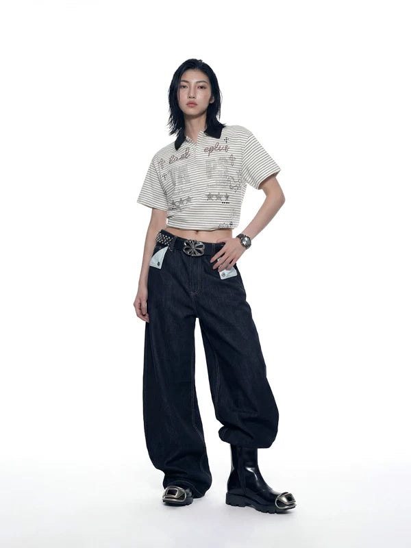Rhinestone Striped Polo Shirt 5