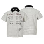 6241768614842,6241768614843,6241768614844,6241768614845, Rhinestone Striped Polo Shirt