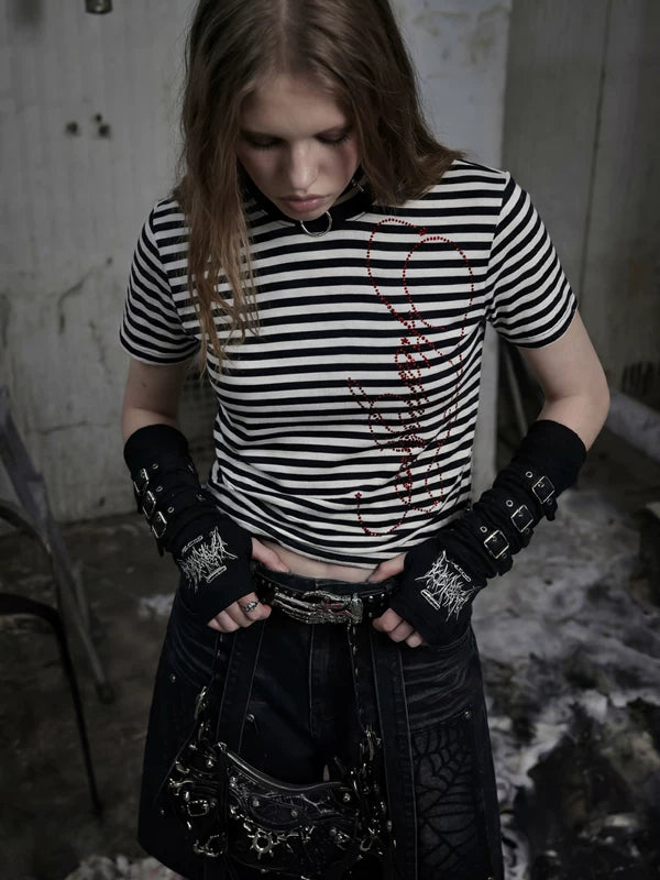 Rhinestone Striped Short-Sleeve T-Shirt 2