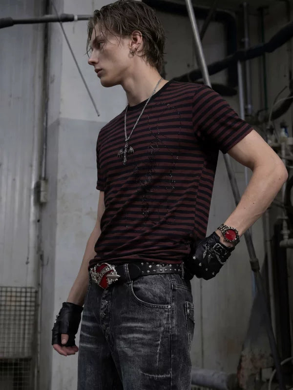 Rhinestone Striped Short-Sleeve T-Shirt 3