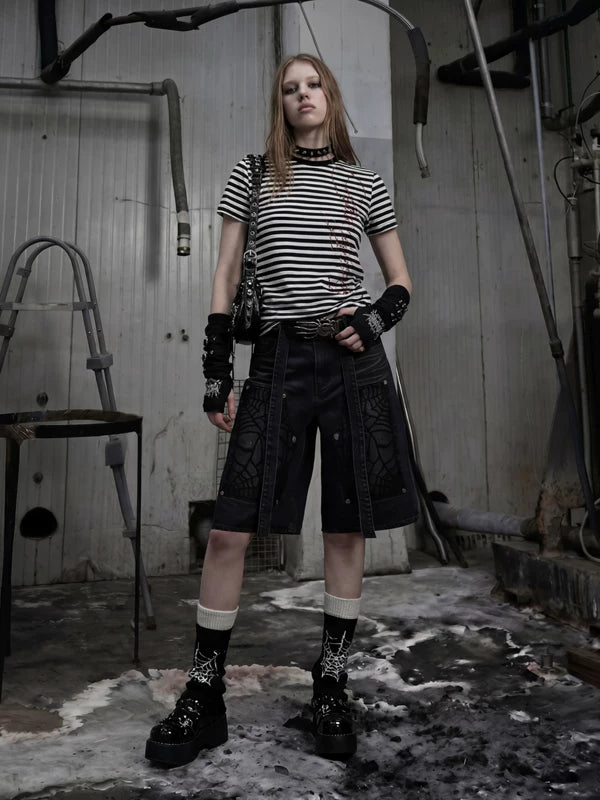 Rhinestone Striped Short-Sleeve T-Shirt 4