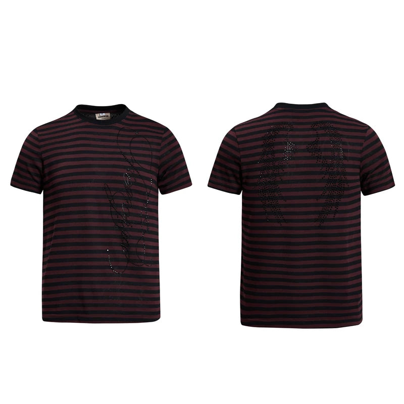 6094652724307,6094652724308,6094652724309,6094652724310, Rhinestone Striped Short-Sleeve T-Shirt