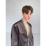 Rhinestone Studded Satin Long Sleeve Shirt 3