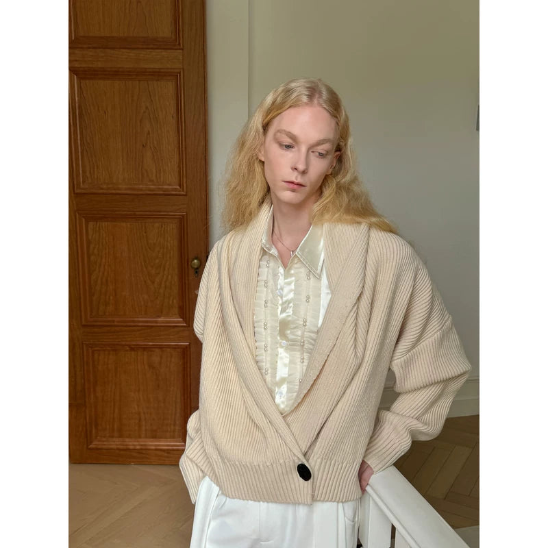Ribbed Collared Knit Cardigan Sweater 2